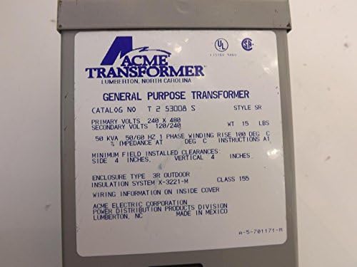 Transformador ACME Electric T253008S, 500VA, 1P, 240/480V, 120/240V, Isolamento