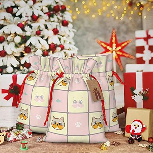 Aunsttern Drawstrings Christmas Gift Bags Gathty-Fish-Cat-Paw-Print apresenta sacos de embrulho de sacos de embrulho de presente de natal, bolsas médias