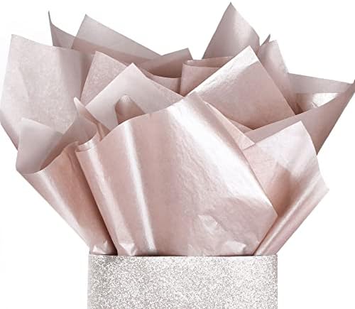 Uniqooo 100 folhas 20x14 premium metal rosa de ouro rosa papel embrulhada em massa, ótimo para bolsa de presente, acessório de embrulho de presente reciclável, perfeito para pequenos sacos de presente, pinata, casamento, festa, recorte