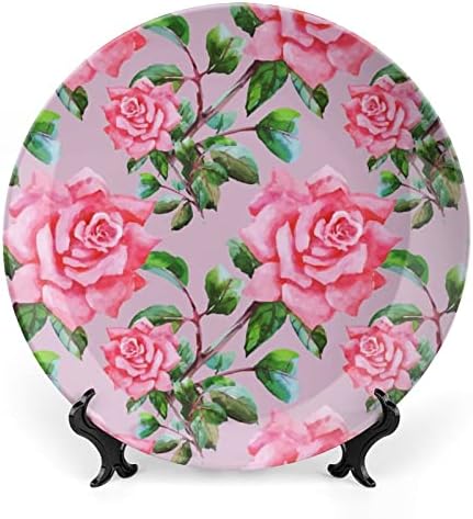Rosa rosa estampado China China Decorativa Placas redondas Artesanato com exibição para o jantar de parede