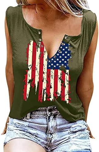 4 de julho Tampo de tanque para mulheres sem mangas camiseta em videira americana estrela estrela listras
