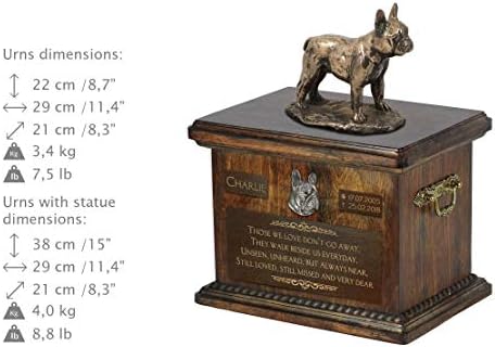 Bulldog francês, urna para cães Ashes Memorial com estátua, nome do animal de estimação e citação - Artdog personalizado