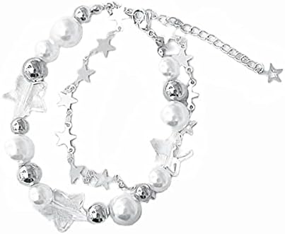 Pulseira de pingyongchang y2k para mulheres estrela pérola pulseira de camada dupla com miçangas