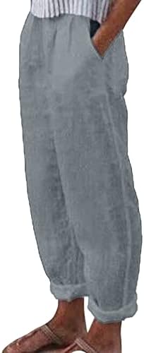 AMTF Women Women Solid Linen Trouser Pant casual Baggy Saltic Caists calça de perna larga com calça