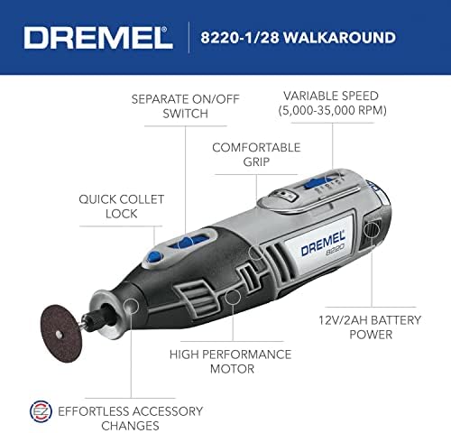 Dremel 8220-1/28 12-Volt Max sem fio Kit de ferramentas rotativas- Gravador, lixadeira e polidor- Perfeito