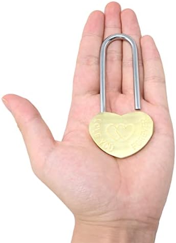 Honbay Love Lock Without Key, Gravado Love You Forever Double Heart Padlock, Solid Brass Heart