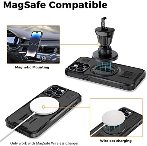 EWA projetado para iPhone 14 Pro Max Case Compatível com MagSafe com suporte de anel, punho de cinta, ímã duplo Beck para Metal & Magnetic Telefone Stand