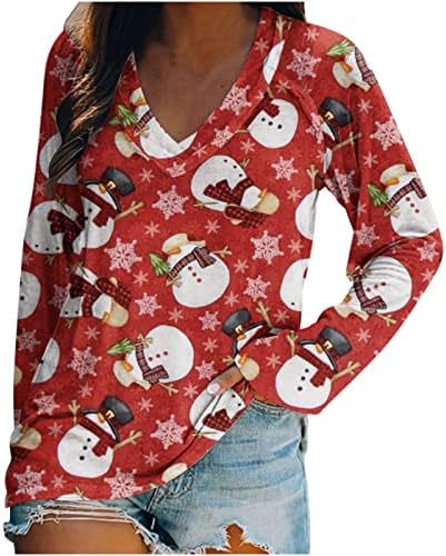 Túnicas de Natal para mulheres gráficas impressas casuais v tetas de pescoço