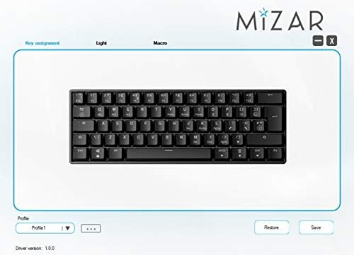 Mizar MZ60 Teclado de jogos mecânicos LUNA | 60% do teclado 62 key Ansi US Layout | RGB LED LID LIDO | Nkro anti -fantasma | Chaves macro progammáveis ​​| Hotswap Gateron Red Switches | Preto