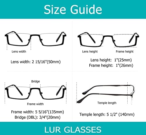 Lur 3 pacotes de óculos de leitura de metal de meio aro + 3 pacotes de óculos de leitura semi-rima