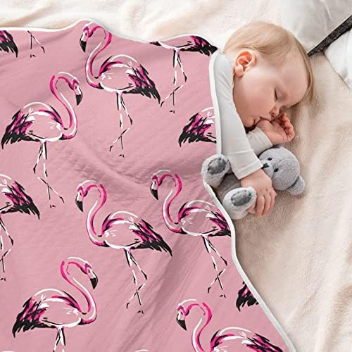Cobertor de arremesso rosa Flamingos Clanta de algodão para bebês, recebendo cobertor, cobertor leve e macio para berço, carrinho de bebê, cobertores de berçário, 30x40 em