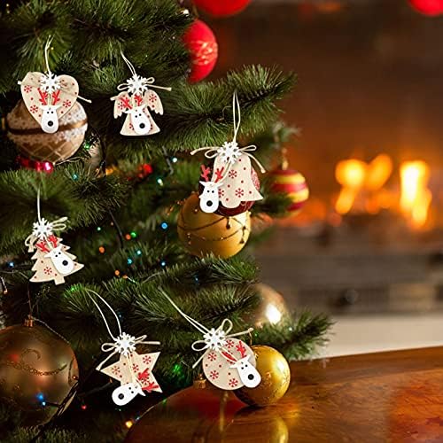 Pingente de árvore de Natal de 6pcs 6pcs, madeira de pingente de Natal de aparência de Natal, padrão de canto redonda do festival de festas de festas de festa 6pcs