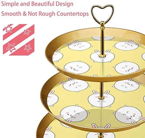 3 Placa de fruta de cupcakes de 3 camadas de sobremesa Plástico para servir suporte de exibição para casamento de aniversário de bebê Decorações de chá de chá de bebê redondo, amarelo de coelho