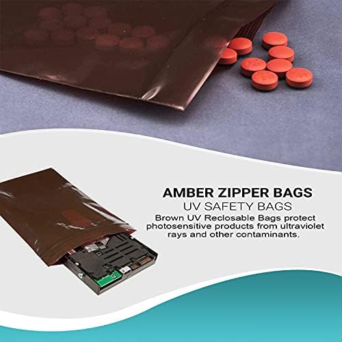 Sacos de zip âmbar APQ 8 x 14, pacote de 100 sacos de zíper poli marrons para armazenamento e transferência