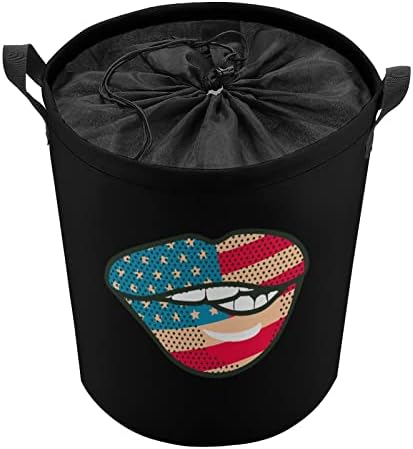 Cestas de lavanderia de bandeira dos lábios americanos com alças com alças travestis de tração trancada