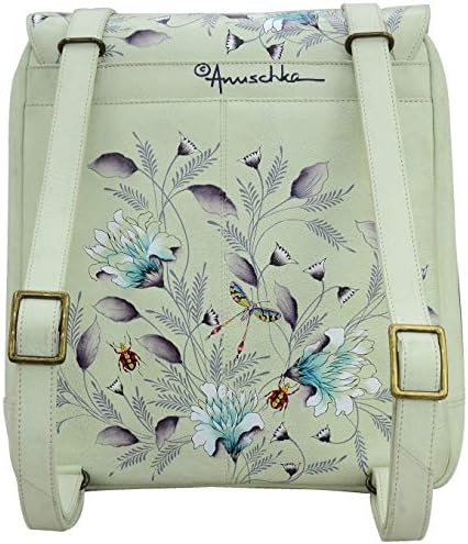 Backpack de aba conversível de couro genuíno de Anuschka Women - Mochila - obra original pintada à mão