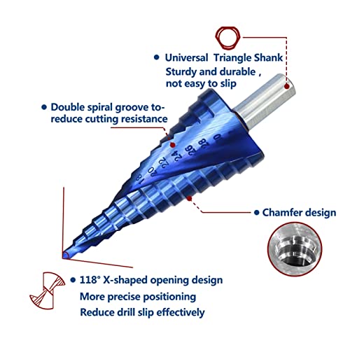 Exercícios de metal 4-32mm Blue Bit Bit Tools Drill Tools de perfuração Metal Wood Hole Etapa Cone Drill