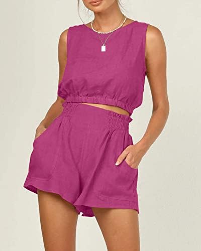 Automot Women's Summer 2 peças roupas shorts conjuntos com calça redonda de pescoço redondo