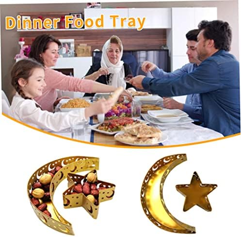 Kuyyfds Ramadan bandejas de jantar estrela e bandeja de lua Bandeja de alimentos Contêiner Eid Mubarak utensílios