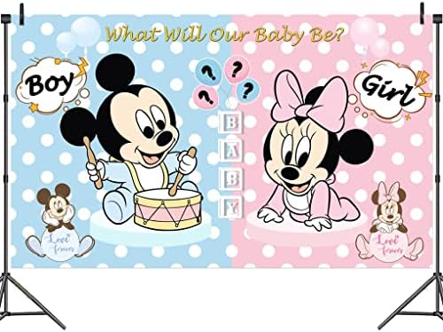 Wenqiang Mickey e Minnie Gênero revelam cenário de 5x3 pés chá de bebê azul e rosa fundos de mouse para meninos e meninas decoração de festas personalizadas Banner