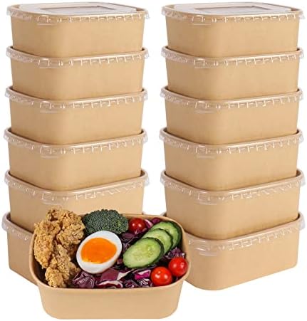 Jayeey 25oz de papel de papel dispensável com tampas, recipientes de alimentos retangulares tigelas de sopa suprimentos de festa Treat tigelas 50 pacote