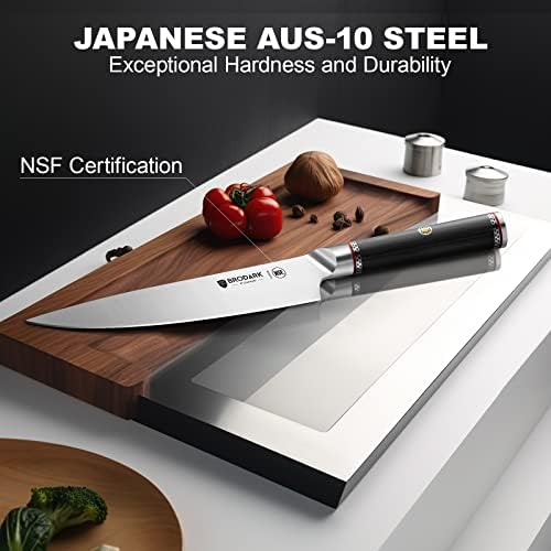 Faca de chef japonesa Brodark, faca de cozinha profissional em aço Aus-10, faca de chef de 8 polegadas de