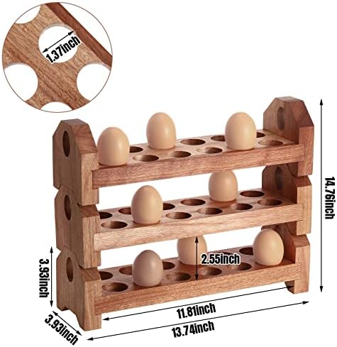 Bandejas de armazenamento de ovo de ovo de ovo de madeira bandejas de ovo seguram o ovo fresco empilhável bandeja de ovo organizador de ovo rústico recipiente para o balcão de cozinha display
