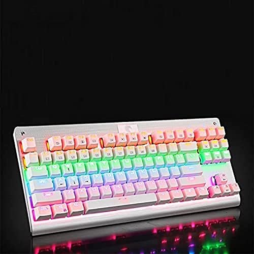 Teclado mecânico com fio de xylxj, teclado para jogos domésticos 87 chaves, efeito colorido da luz de fundo para digitação e jogos de escritório