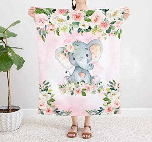 Cobertor de elefante, cama de berço de elefante, tema de elefante com tema de bebê cobertor, recém -nascido floral rosa que volta para casa cobertor, cobertor de roupas de cama