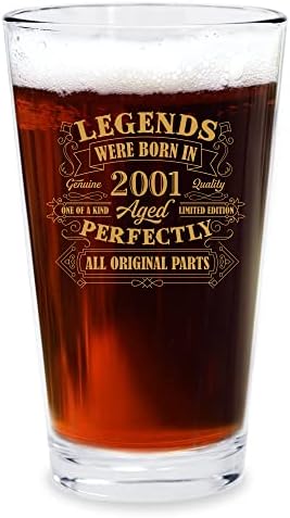 Presentes de 22º aniversário para ele - Legends nasceram em 2001 16 oz de cerveja com copo de cerveja - Única