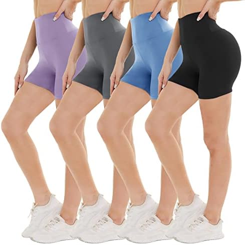Nexiepoch 4 shorts de moto de pacote para mulheres na cintura alta - shorts de ioga preta de spandex