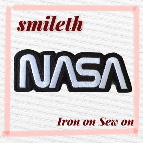 Smileth NASA Worm, 3,5 polegadas de largura, costura em ferro em remendo branco em preto bordado para roupas,