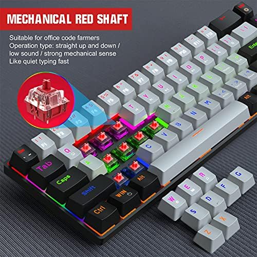 Charella 68 teclado mecânico Tipo-C RGB LED LED LED azul/eixo vermelho Gaming Mech Teclado WV9