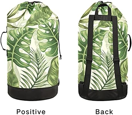 Palm Tree folhas Bolsa de lavanderia mochila de roupa pesada com alças e alças de ombro Viagem Bolsa de roupa