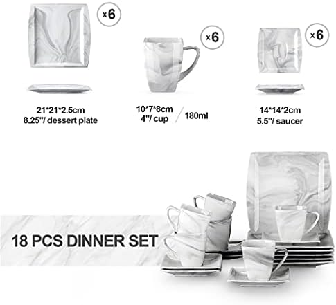 Liuzh 18/36pcs Marble Grey Porcelain Ceramic Drinkwares com xícaras de café, pires e placas de sobremesa