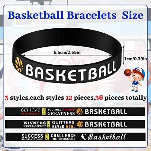 36 peças Pulseiras de basquete Basquete Silicone Palestas Favores de festa de basquete para meninos adolescentes