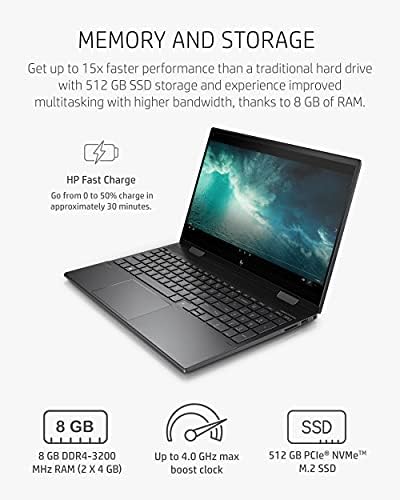 HP Envy X360 15 Laptop conversível, Processador AMD Ryzen 5 5500U, AMD Radeon Graphics, 8 GB de RAM, 512 GB