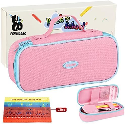 Caixa de lápis E4GO - Saco de lápis de grande capacidade com zíper e tecido Oxford de alta qualidade 600D, multifuncional como saco de maquiagem para meninas, cor rosa 8,7x4.2x2.2 polegadas