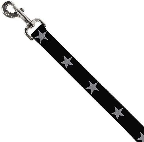 Cão coleira estrela preta prata 6 pés de comprimento 1,5 polegada de largura