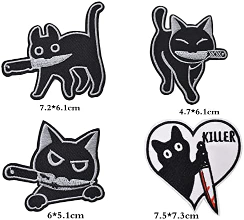 Engraçado, gato e faca bordados remendos de ferro em manchas decorativas de costura de costura