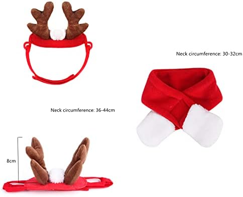 V.Klife Christmas Figurino de pet-inges Antlers Bandas de cabeça e cachecol vermelho traje de roupa de estimação para animais de estimação para cachorros Cat Christmas Party Cosplay Supplies