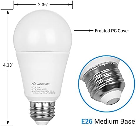 Lâmpada LED de lâmpada LED de 4-pacote de 4 pacote de Dewenwils 100W, lâmpadas LED diminuídas, 2700k