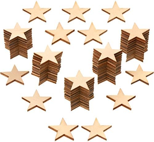 500 peças forma de estrela peças de madeira inacabadas, pedaços de madeira em branco Cutrentes de madeira Ornamentos para o Memorial Day Independence 4 de julho Projeto de artesanato patriótico e decoração