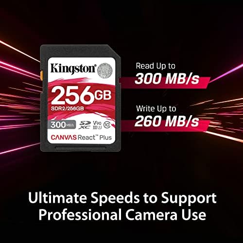 A Canvas Kingston reage mais cartão SD de 256 GB | Sdxc uhs-ii | 300R/260W U3 V90 | Full HD/4K/8K | SDR2/256GB & Canvas React mais cartão SD de 128 GB | Sdxc uhs-ii | 300R/260W U3 V90 | Full HD/4K/8K | SDR2/128GB
