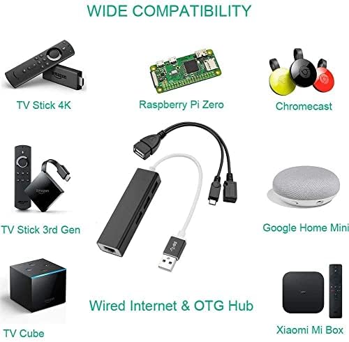 Acessórios de cubo em 4K de pacote de tv stick - cabo OTG, adaptador Ethernet USB e cordão de carregamento micro USB