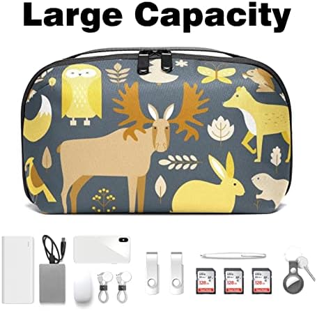 Bolsa de organizações eletrônicas portáteis Bolsa de floresta Owl Deer Hedgehog Fox Travel Storage Bag para discos rígidos, USB, cartão SD, carregador, banco de energia, fone de ouvido