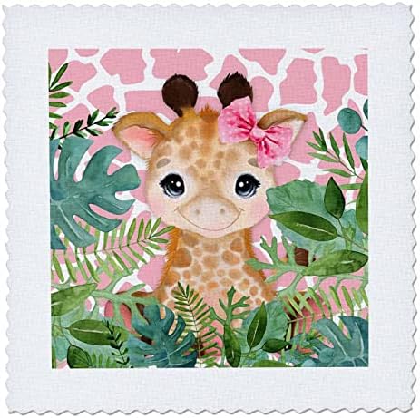 3drose rosa bebê girafa com um arco no cabelo para meninas tema da selva - quadrados de colcha