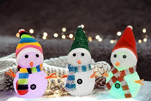 Kovot 7 Snowman LED COLETS LUZES | Conjunto de 3 mini bonecos de neve com chapéu e cachecol coloridos | Decoração