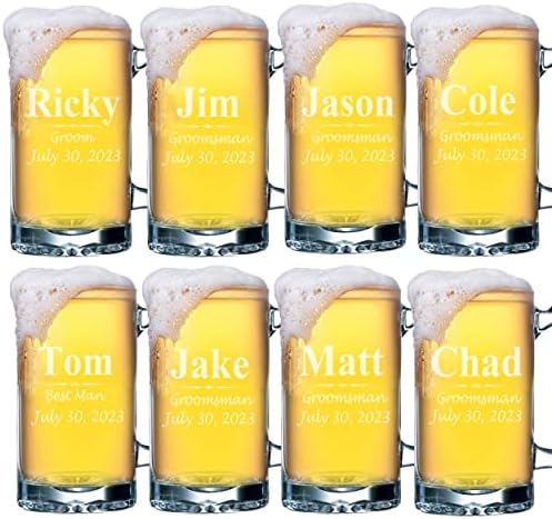 Conjunto de 4, conjunto de 8 e mais personalizados Groomsmen Canecas de cerveja 16 oz - Presentes de festa de casamento personalizados - 3 linhas estilo