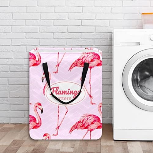 Flamingos em chevron rosa chevron cesto de roupa dobra de lavanderia, cestas de lavanderia à prova d'água 60l de roupa de lavagem de roupas de roupas para o dormitório para o dormitório